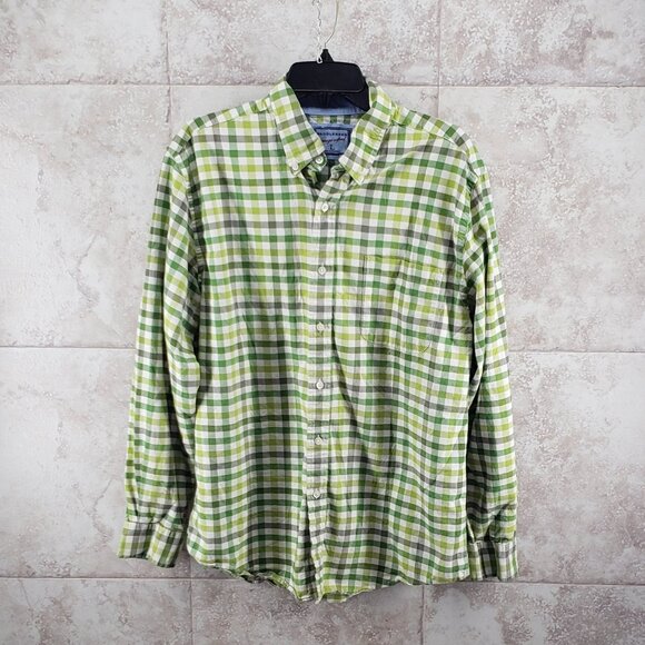 Button Down Checked Green Long Sleeve Plaid Saddlebred Vintage Oxford Mens Sz L - Picture 1 of 5